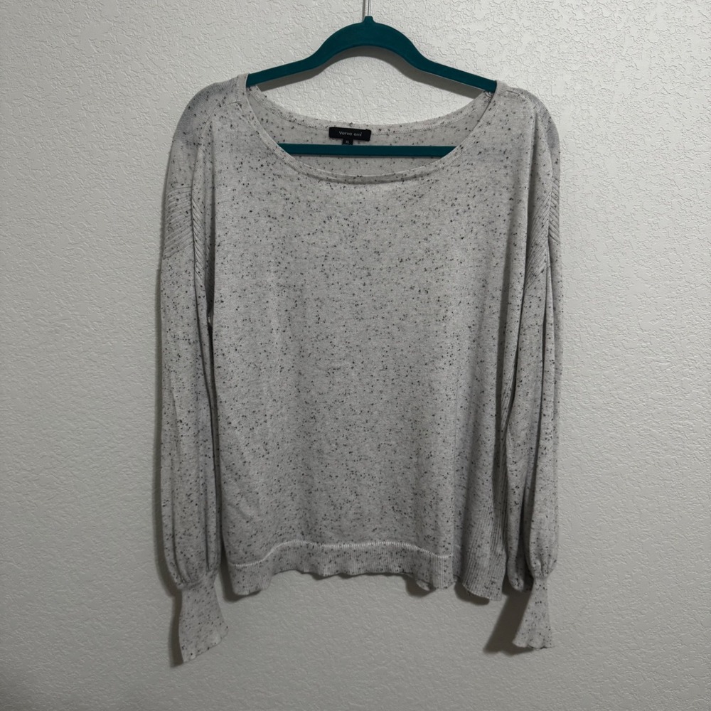 Verve Ami Speckled Knit Sweater Women's XL Boat‎ Neck Long Sleeve Casual
